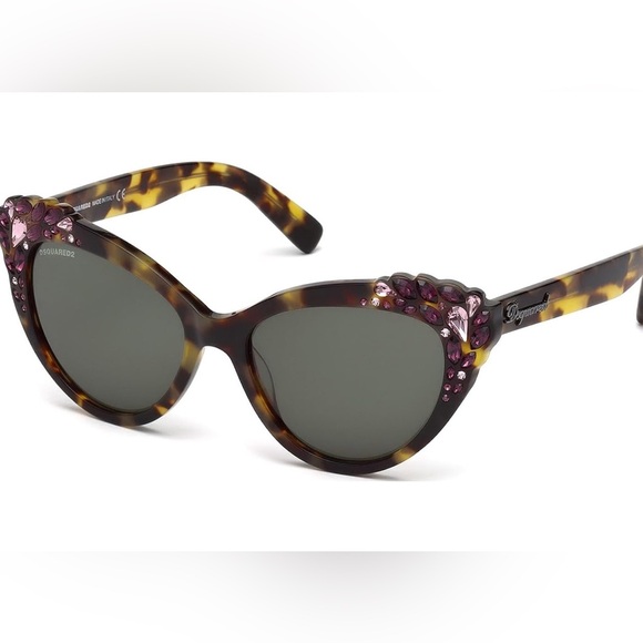 DSQUARED2 Elizabeth DQ168 55N Tortoise Gem Cat Eye Sunglasses - Picture 1 of 7